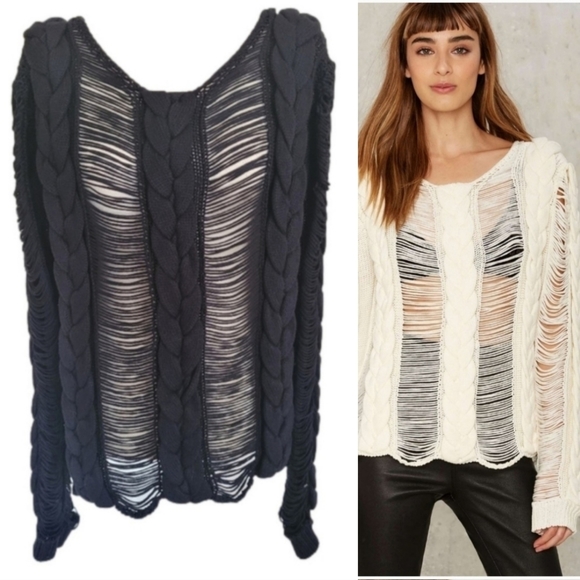 Asilio Sweaters - Asilio Tension Unfolds Black Slash Cable Knit Sweater Size Medium
